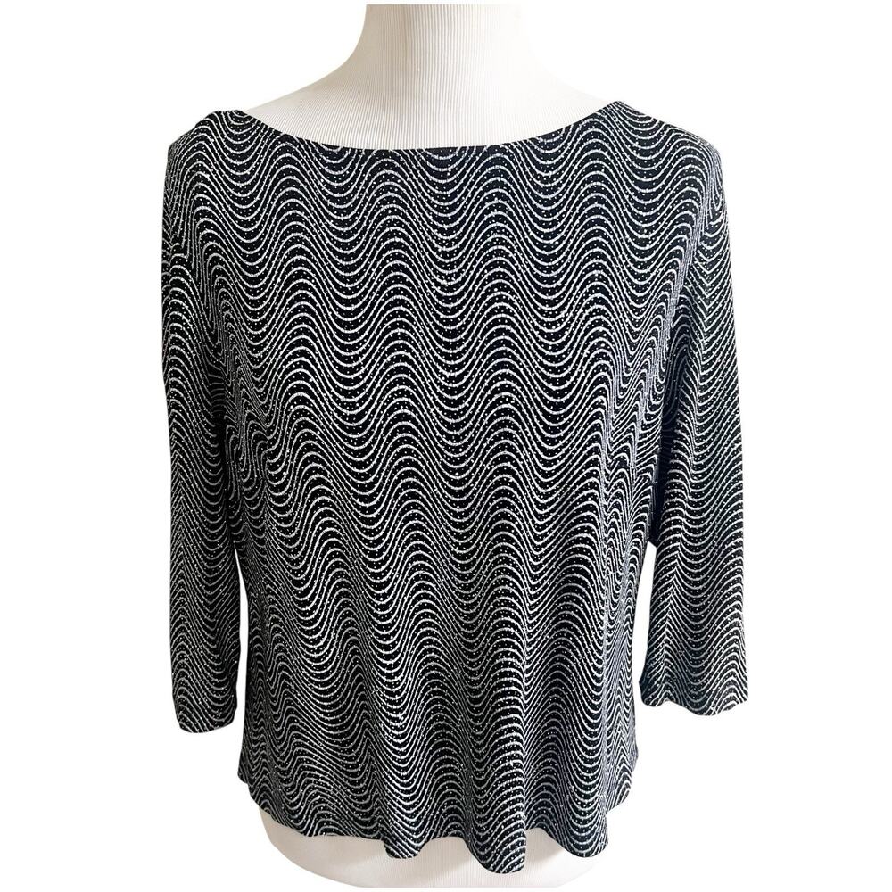 John Robert’s Wavy Design Sparky Party Top Vintage Size 18W Petite Black Silver